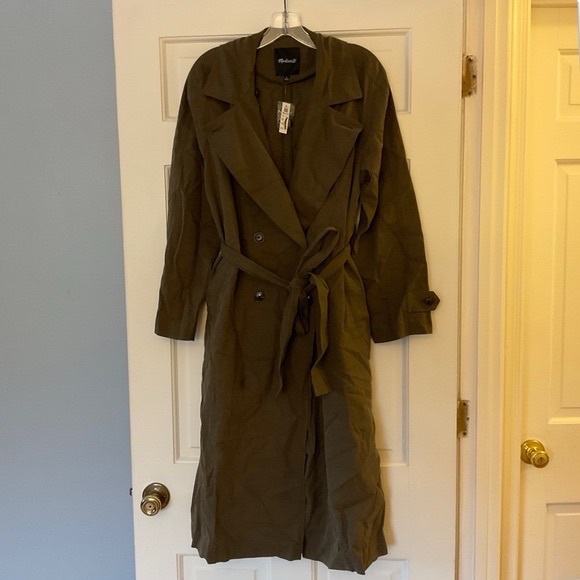 Madewell Belted Trench Coat in Drapey Twill Dark Olive Size M MWT Classic Preppy - Picture 6 of 6